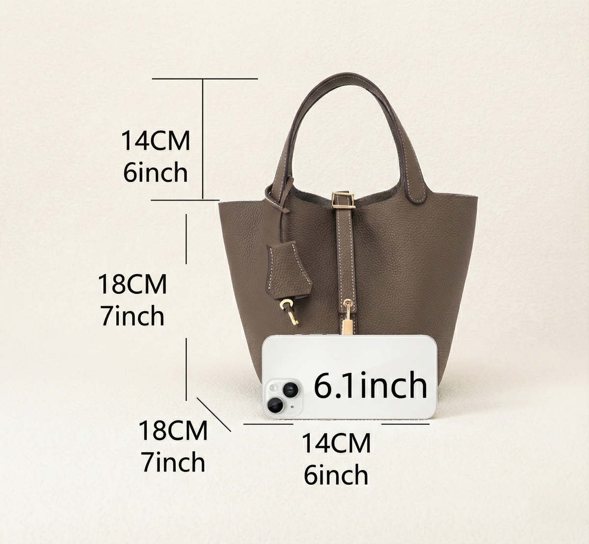 Women's Structured Bucket Bag with Twist-Lock Clasp - 3