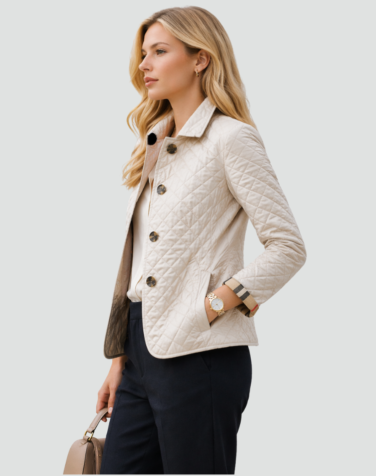 Women's Quilted Jacket with Collar and Button Closure - 2