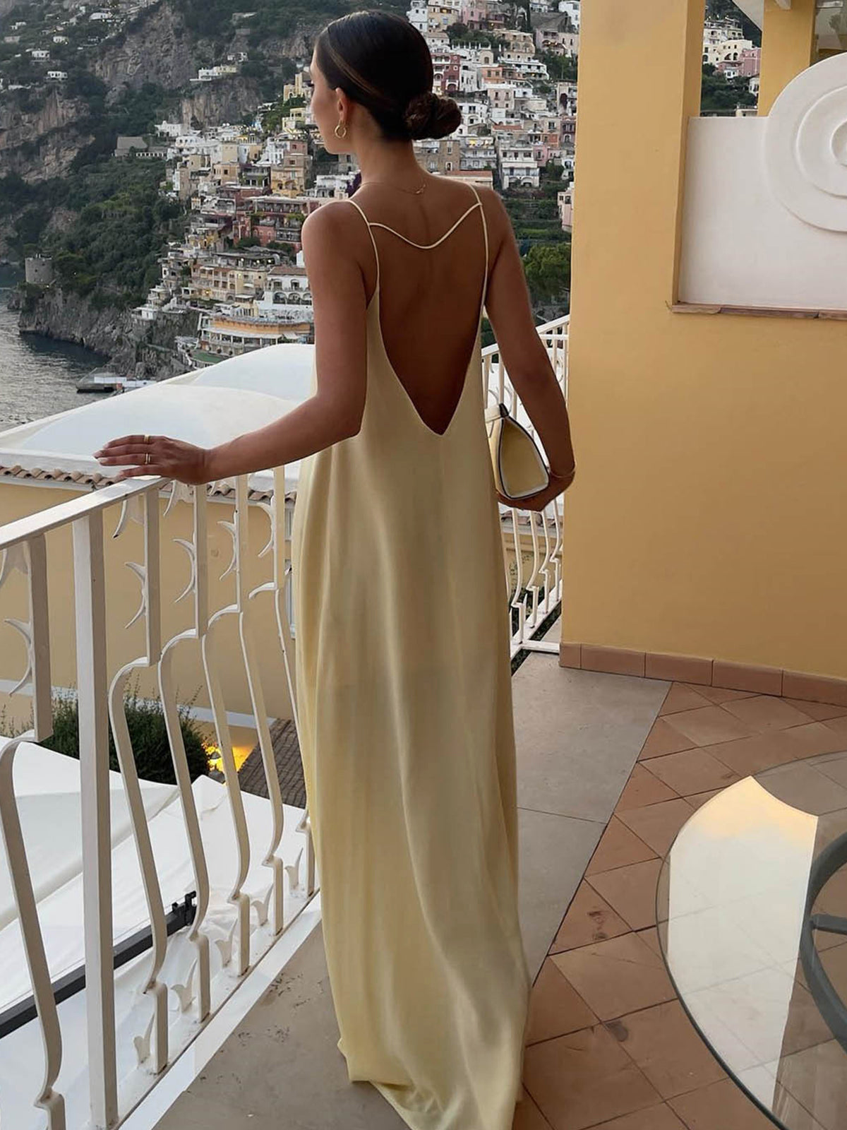 Women's Slip Maxi Dress Sleeveless with Open Back and Low Neckline - 3