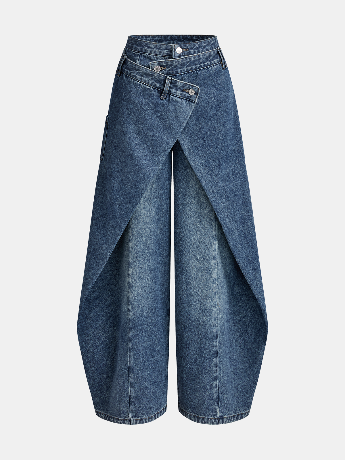 Women's Wide-Leg Jeans with Cross-Front High Waist - 2