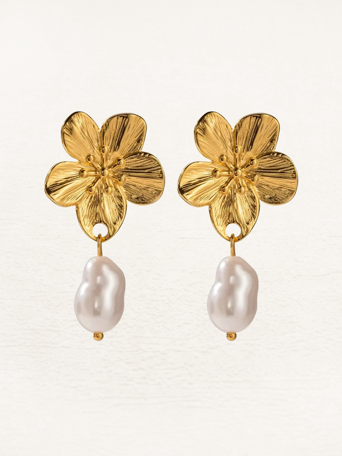 Women's Flower Drop Earrings with Pearl Centre - 3