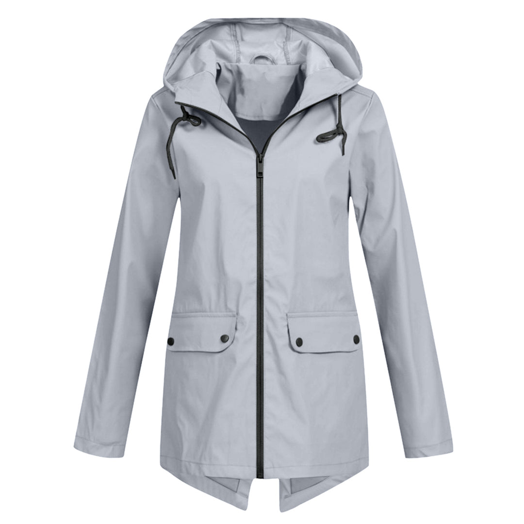 Women's Zip Jacket with Hood and Drawstring Detail - Grey