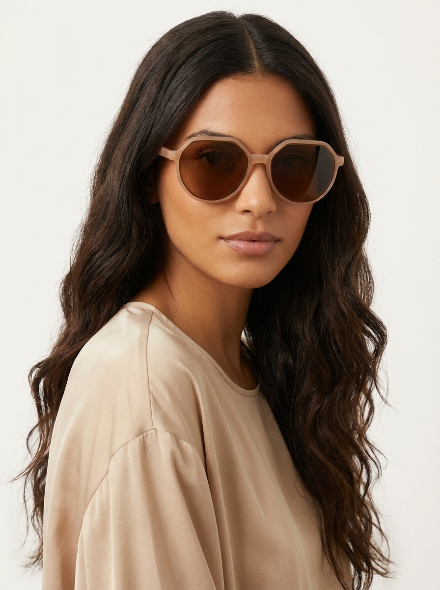 Women's Oversized Hexagon Sunglasses with Geometric Frame - 2