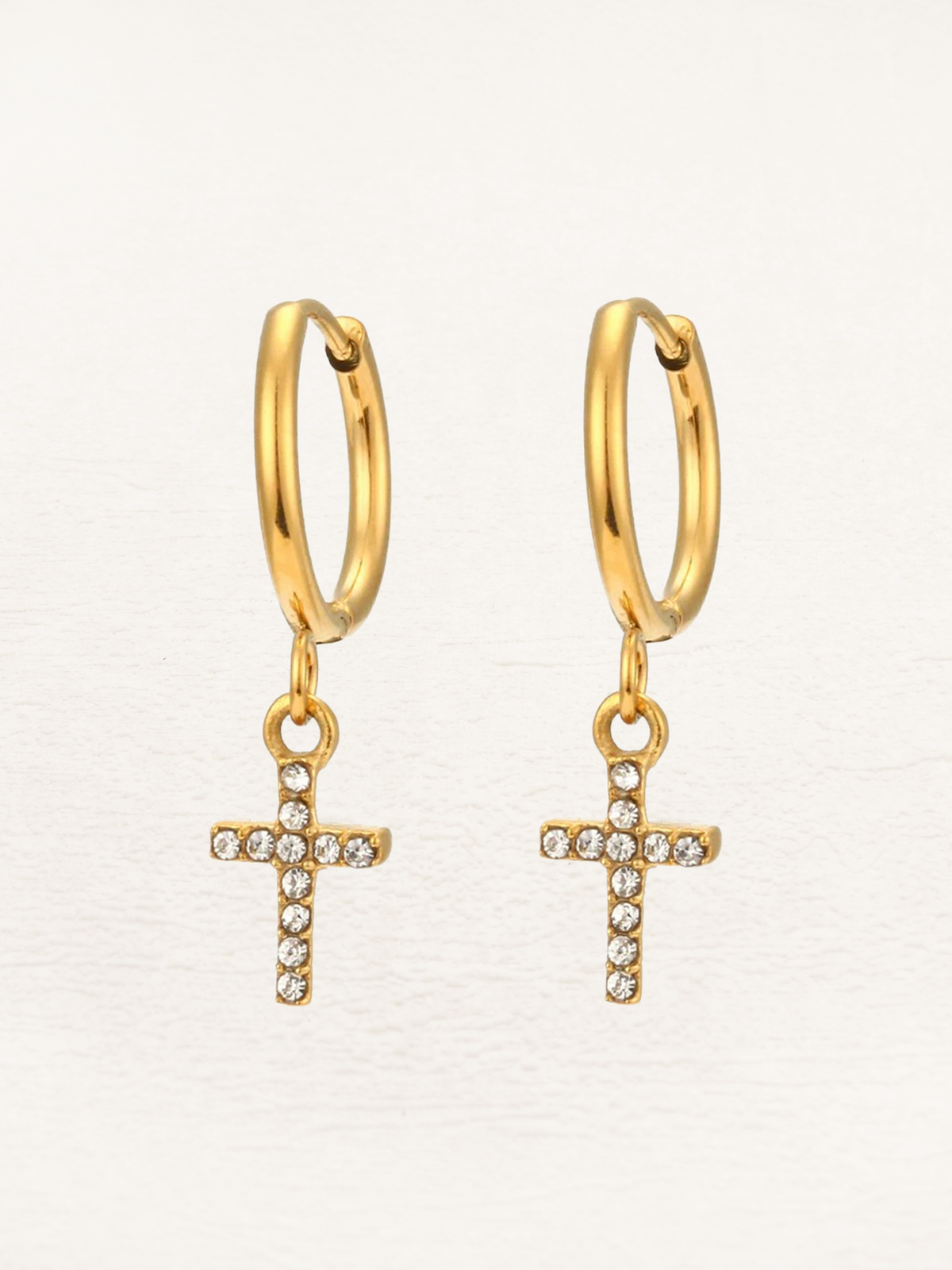Cross Drop Earrings with Sparkling Stones - 3