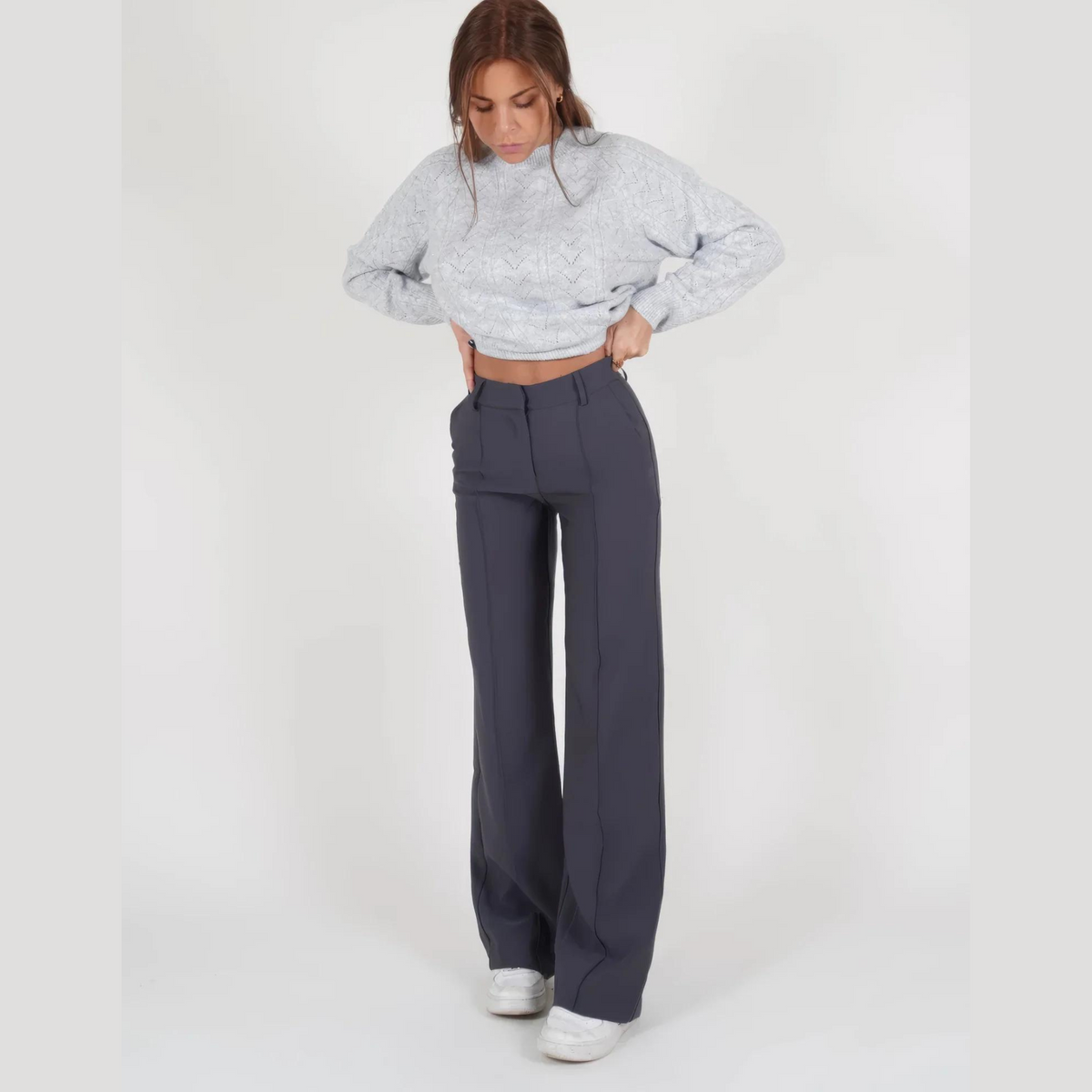 Women's High Waist Wide Leg Trousers with Tailored Finish - 2