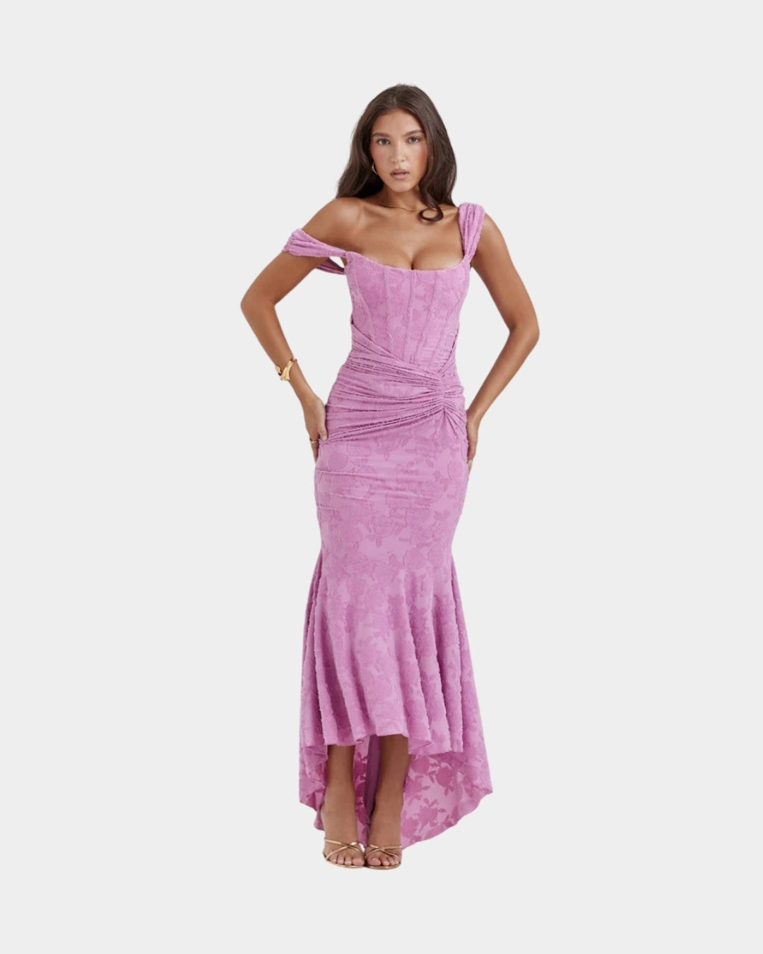 Women's Off-Shoulder Bodycon Dress with Ruched Waist and Mermaid Hem - 2