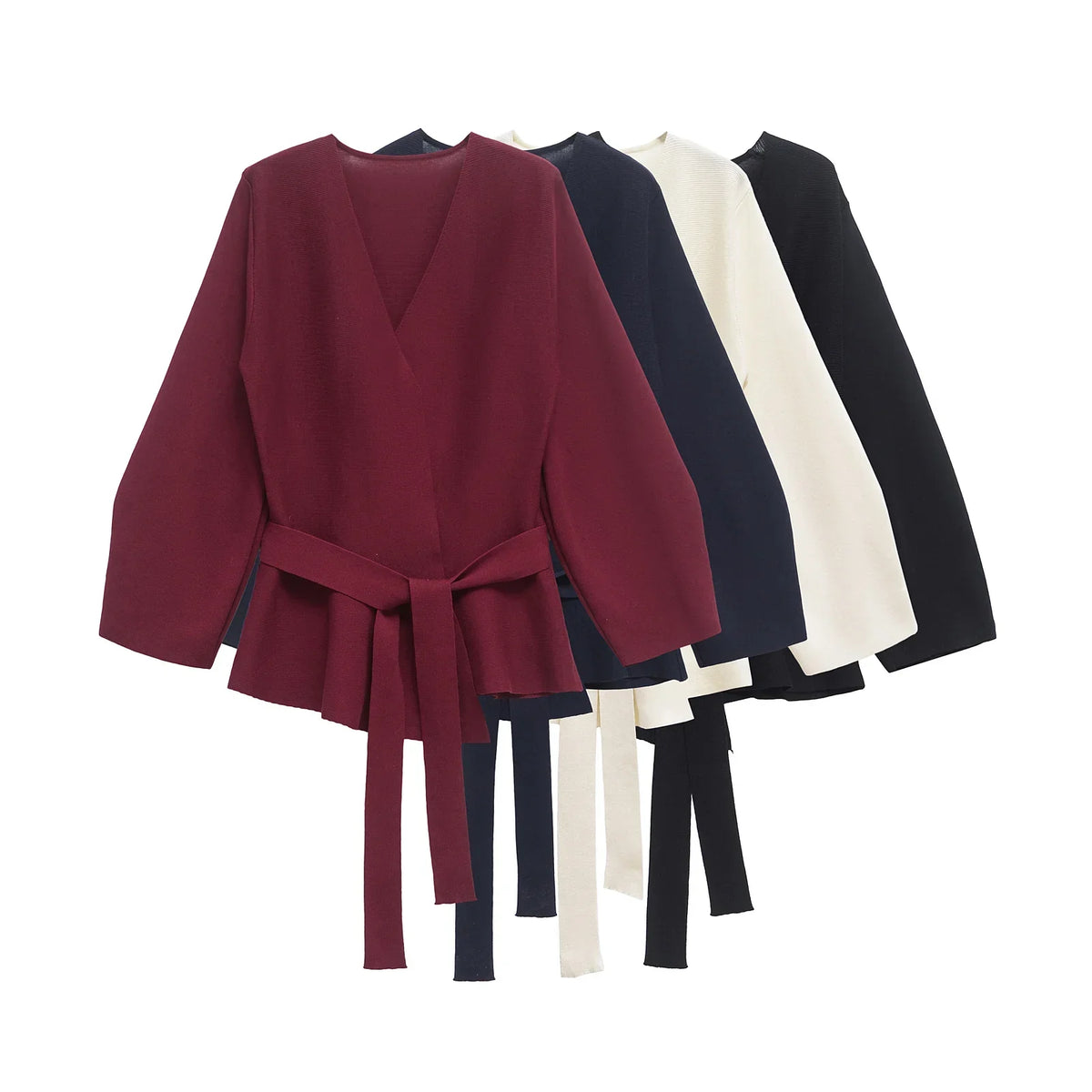 Women's Knit Blazer with Shoulder Pads and Belted Waist - 2