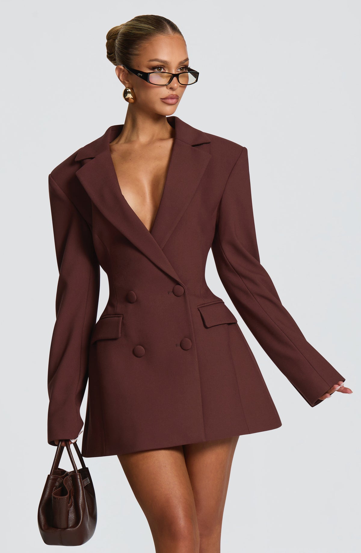 Women's Blazer Dress Double-Breasted with Tailored Waist - 3