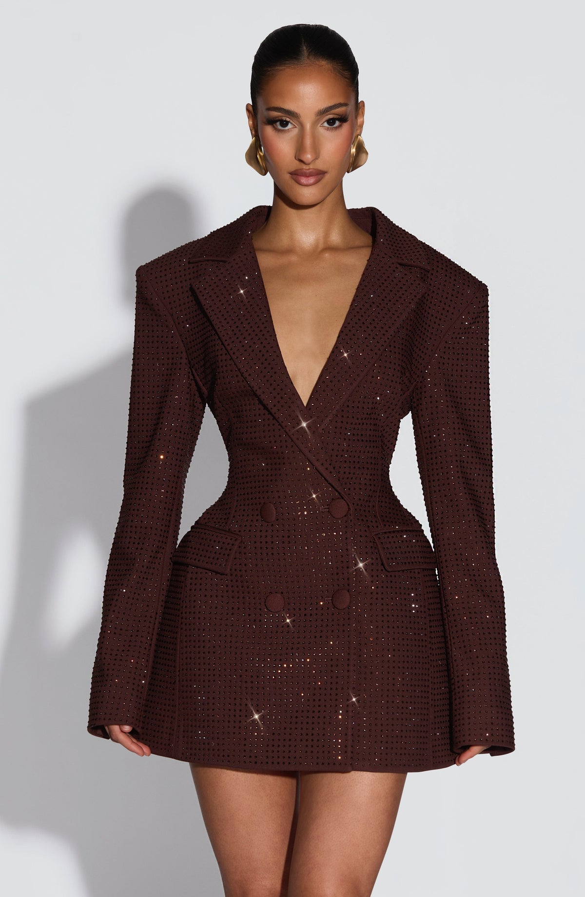 Women's Blazer Dress Double-Breasted with Shimmer Finish and Notched Lapel - 2
