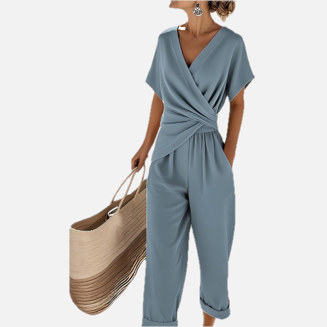 Women's Jumpsuit with Wrap Front and V-Neck