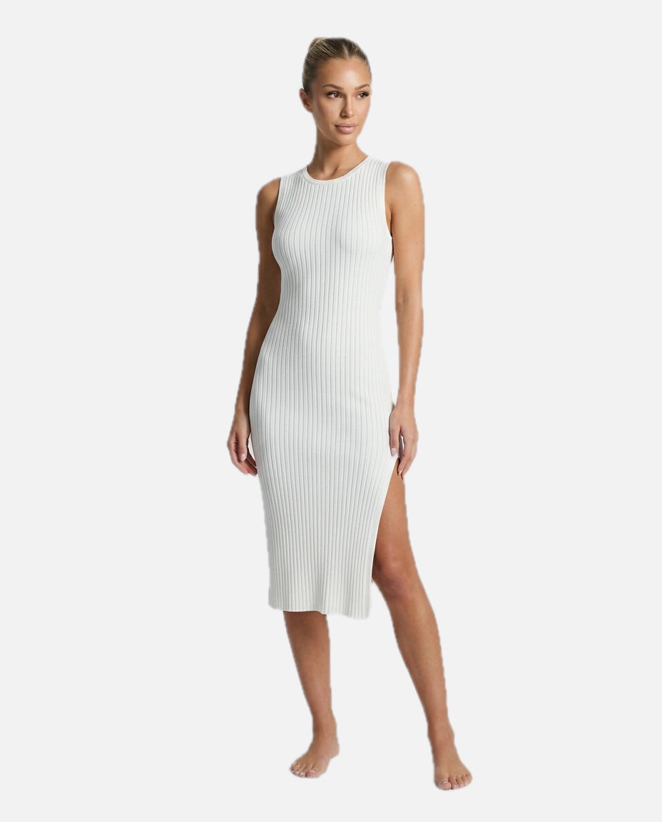 Women's Ribbed Fitted Knit Midi Dress Sleeveless with Side Slit