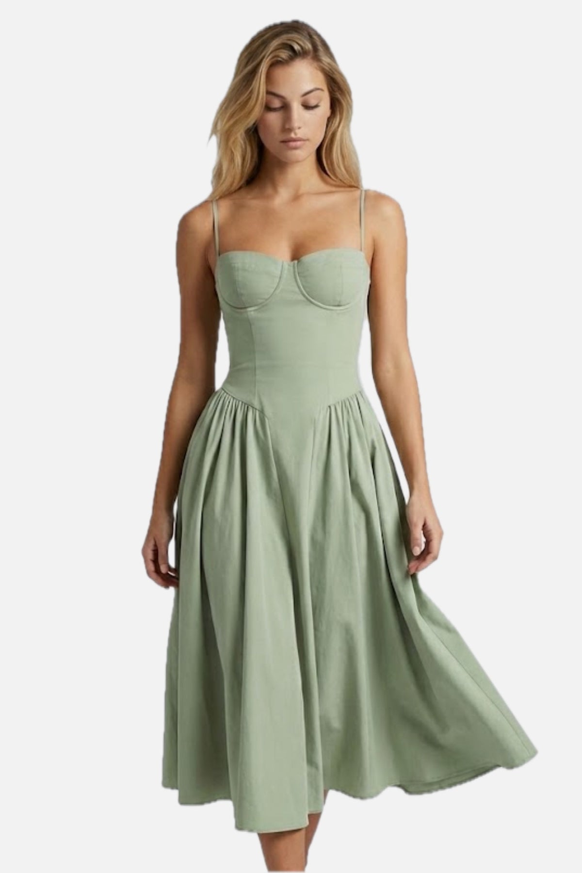 Women's Midi Dress Sleeveless with Sweetheart Neckline and A-Line Skirt