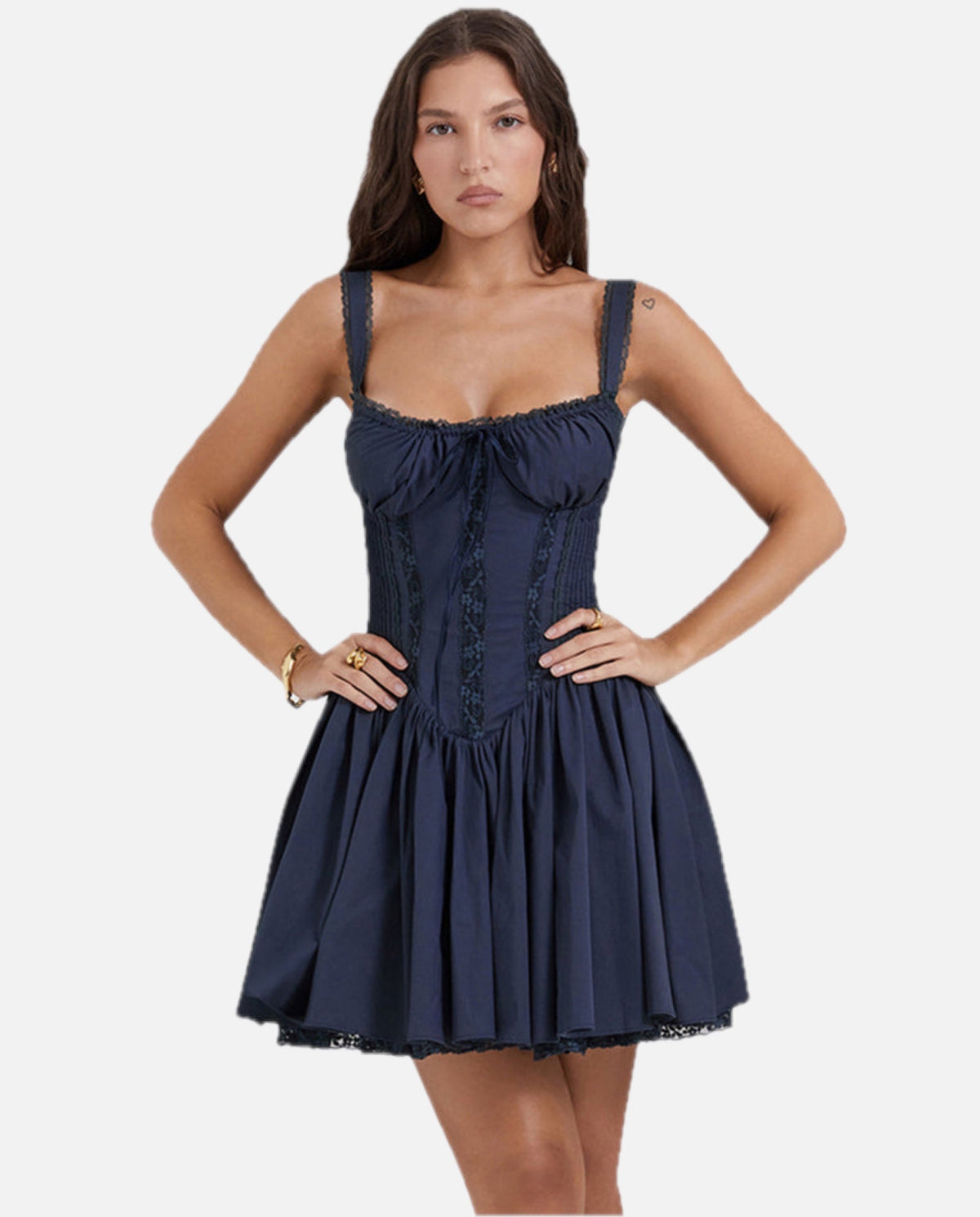 Women's Corset Mini Dress with Lace-Up Back and Square Neckline