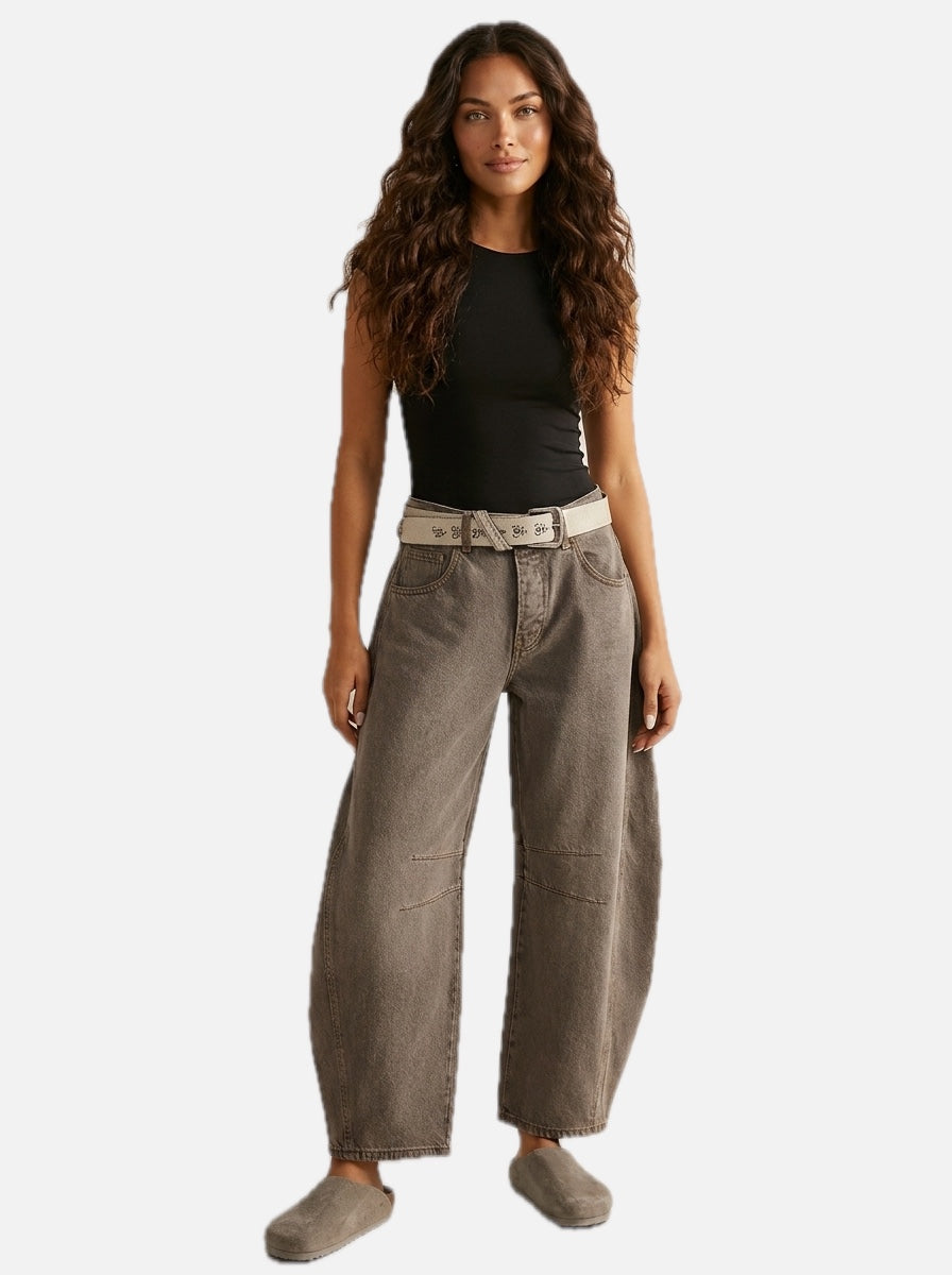 Women's High Waist Barrel Leg Jeans with Relaxed Tapered Fit - 1