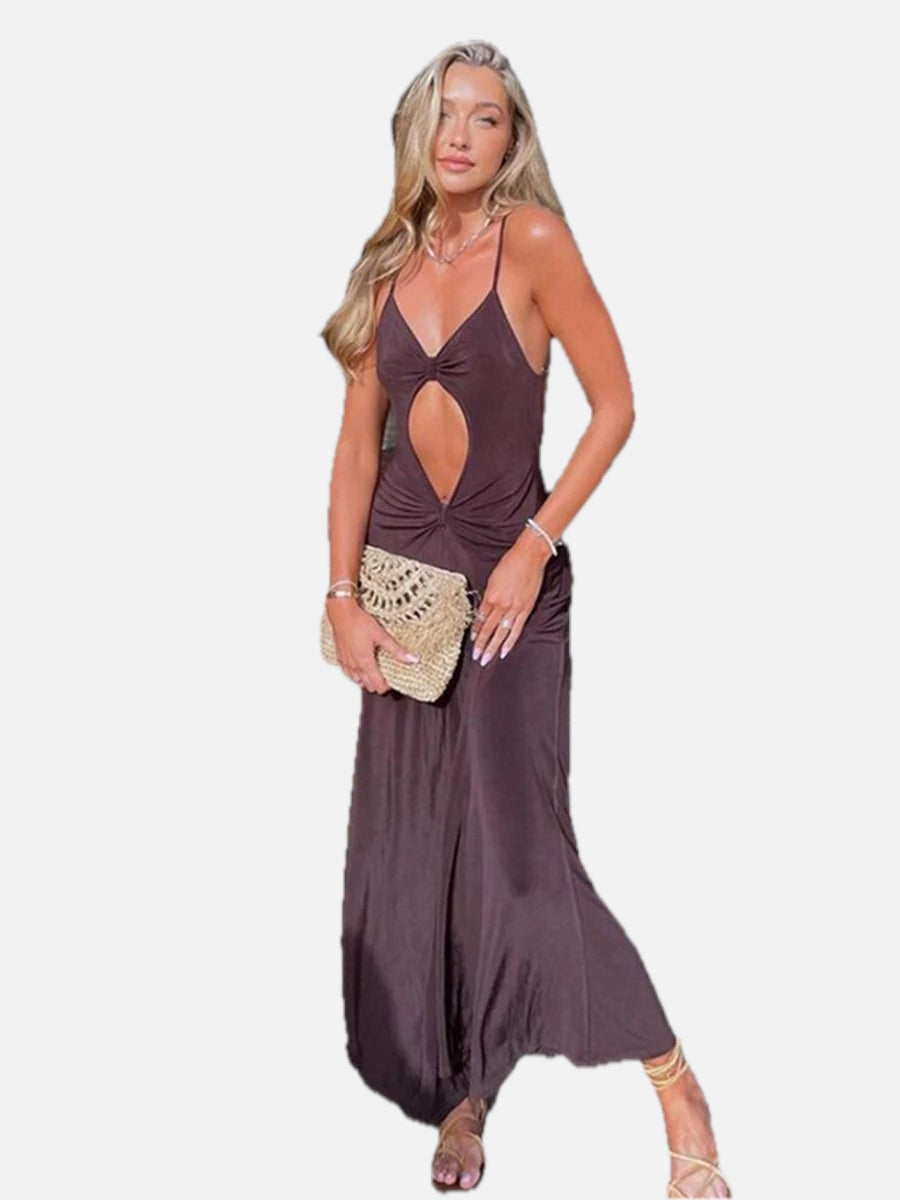 Women's Maxi Dress Sleeveless with Cutout Front and Open Back