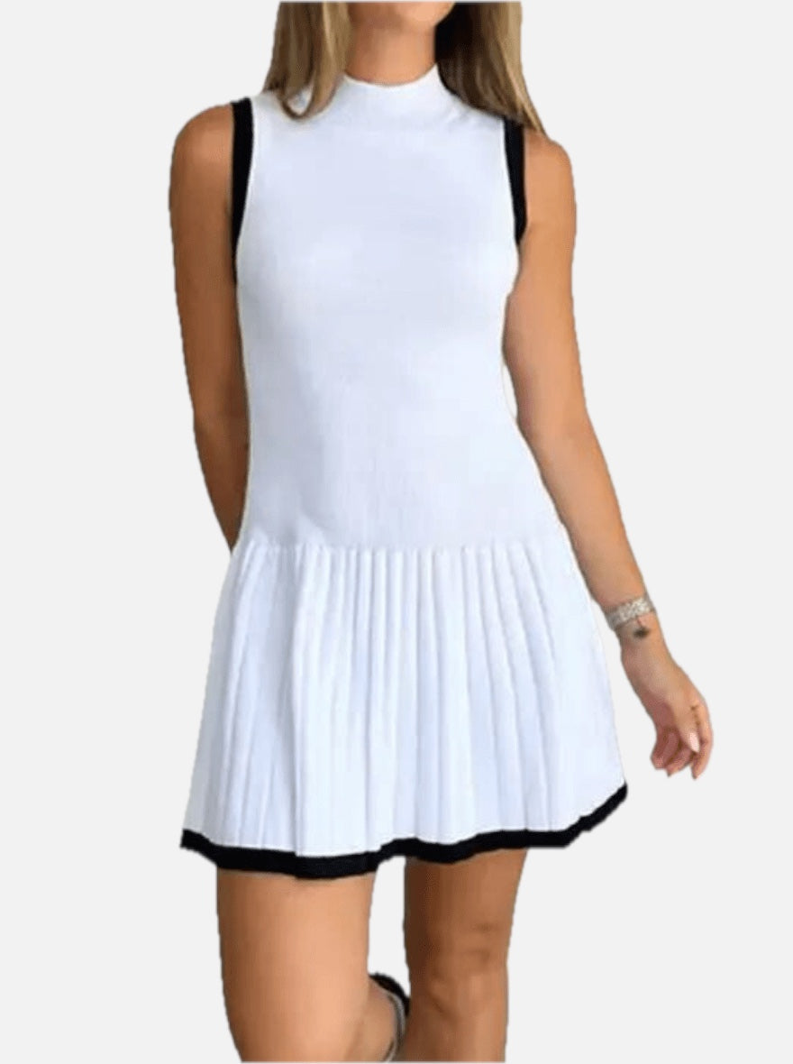 Women's Sleeveless Knit Dress with Drop-Waist and Contrast Trim