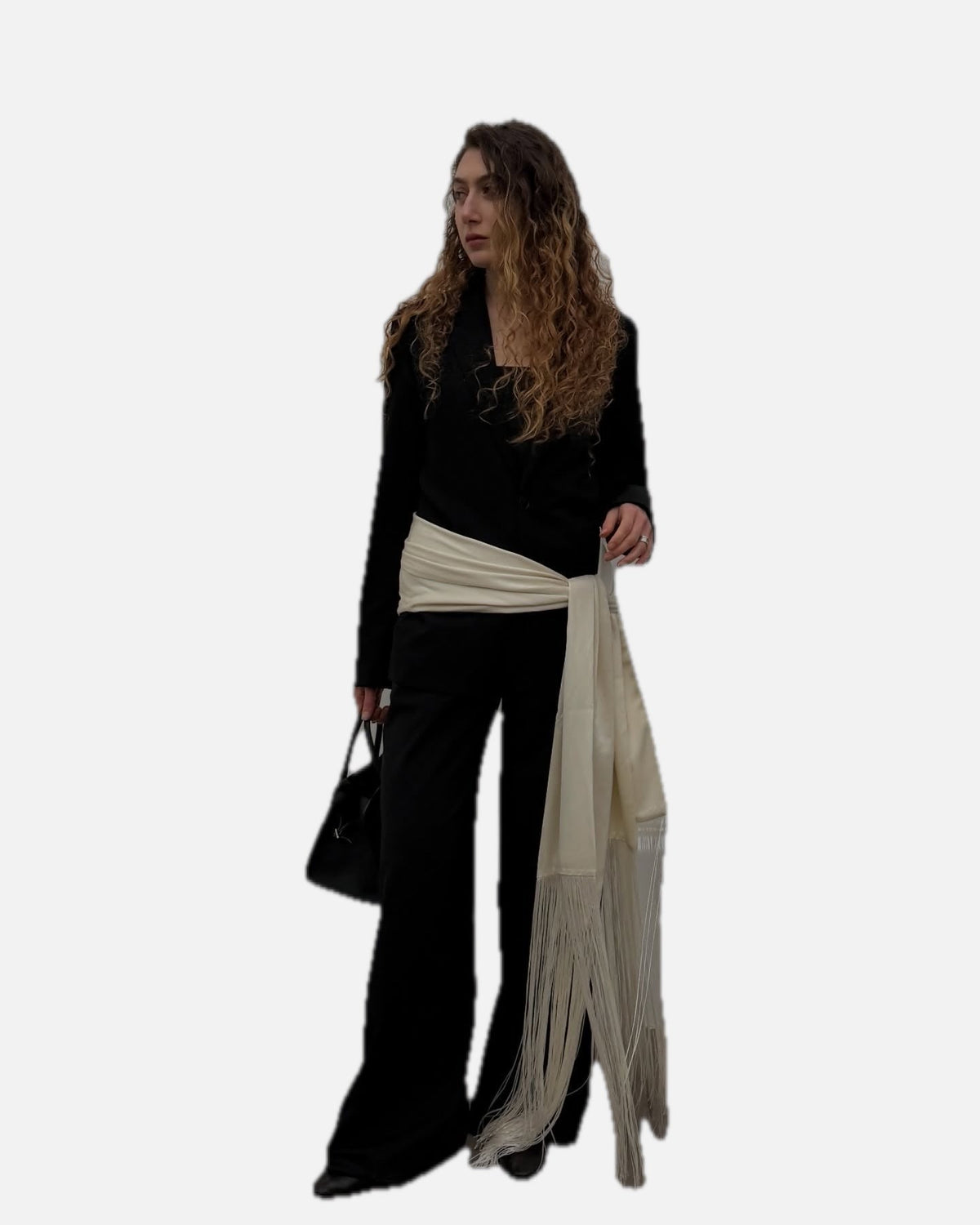 Women Fringe Scarf Belt with Tassel Trim