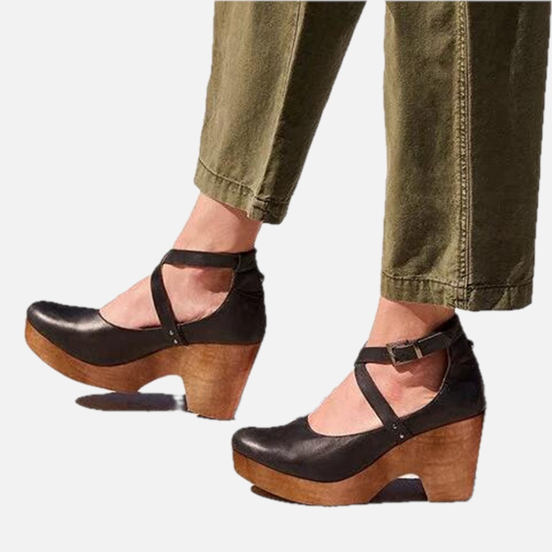 Women's Closed-Toe Wedge Heels with Crossover Ankle Strap