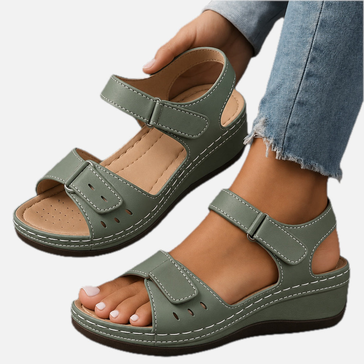 Women's Wedge Sandals with Adjustable Straps and Open Toe - 1