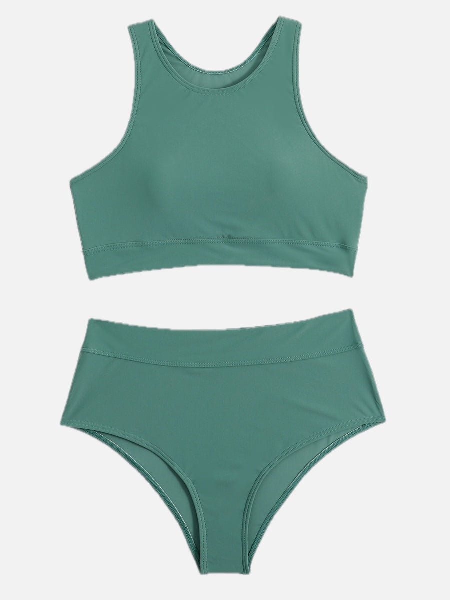 High Neck Bikini Set with High Waist Bottoms