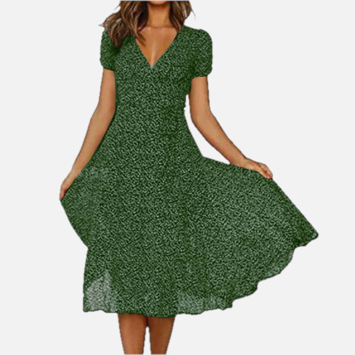 Women's A-Line Dress with V-Neck and Floaty Skirt - 1