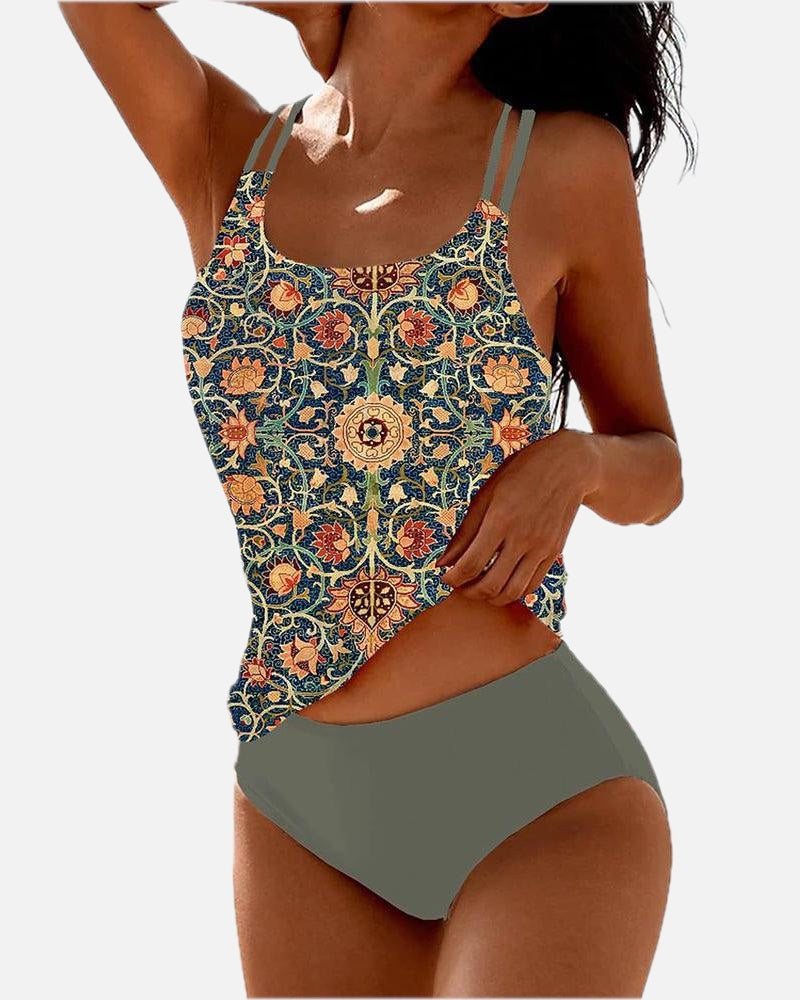 Women's Printed Tankini Swimsuit with Double Strap Detail