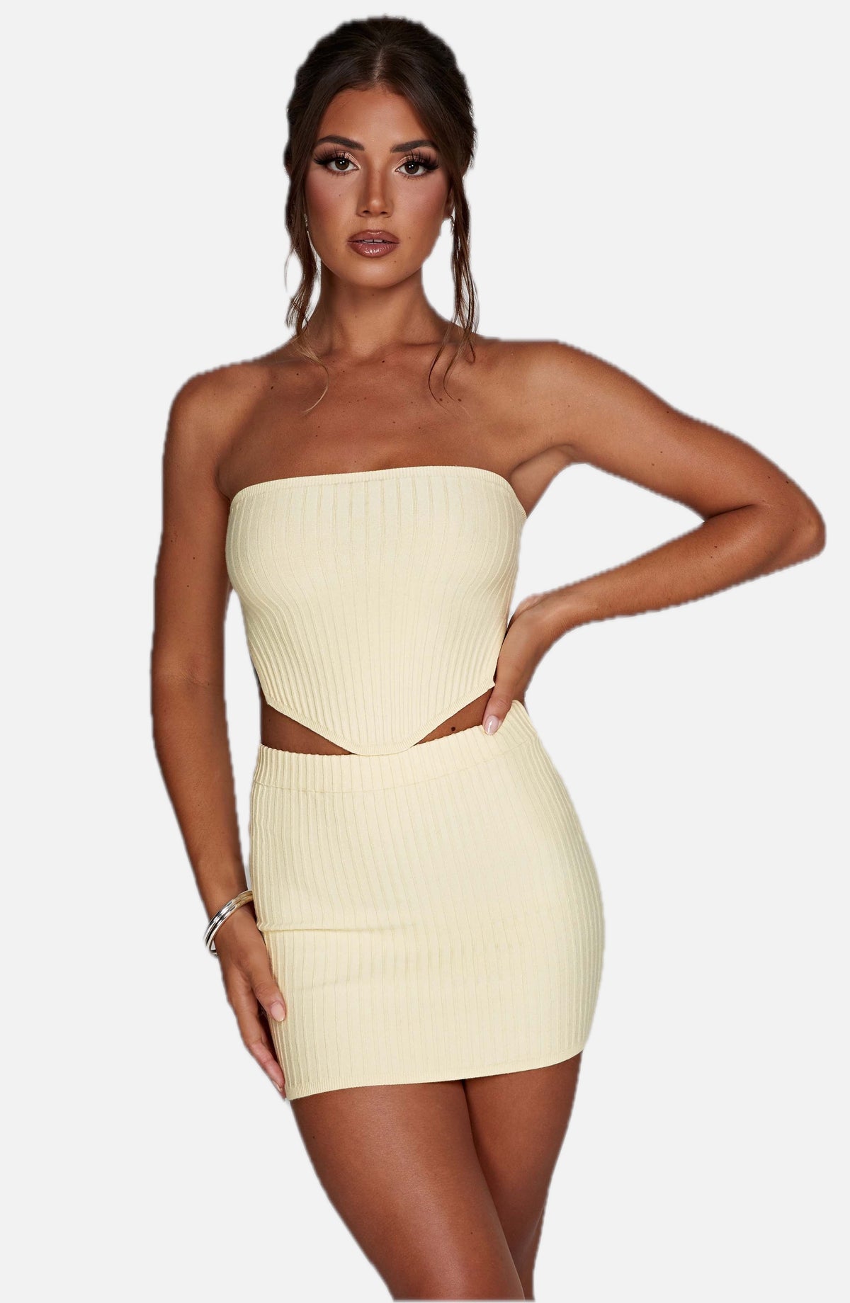 Women's Ribbed Bandeau Cut-Out Mini Dress Bodycon