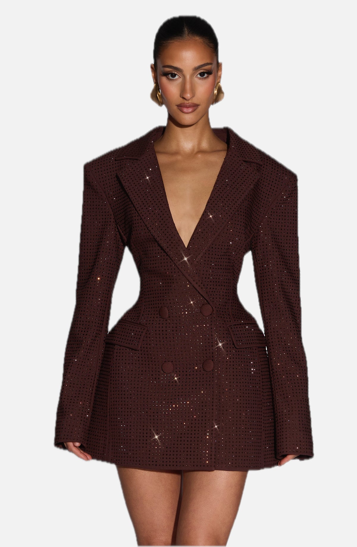 Women's Blazer Dress Double-Breasted with Shimmer Finish and Notched Lapel