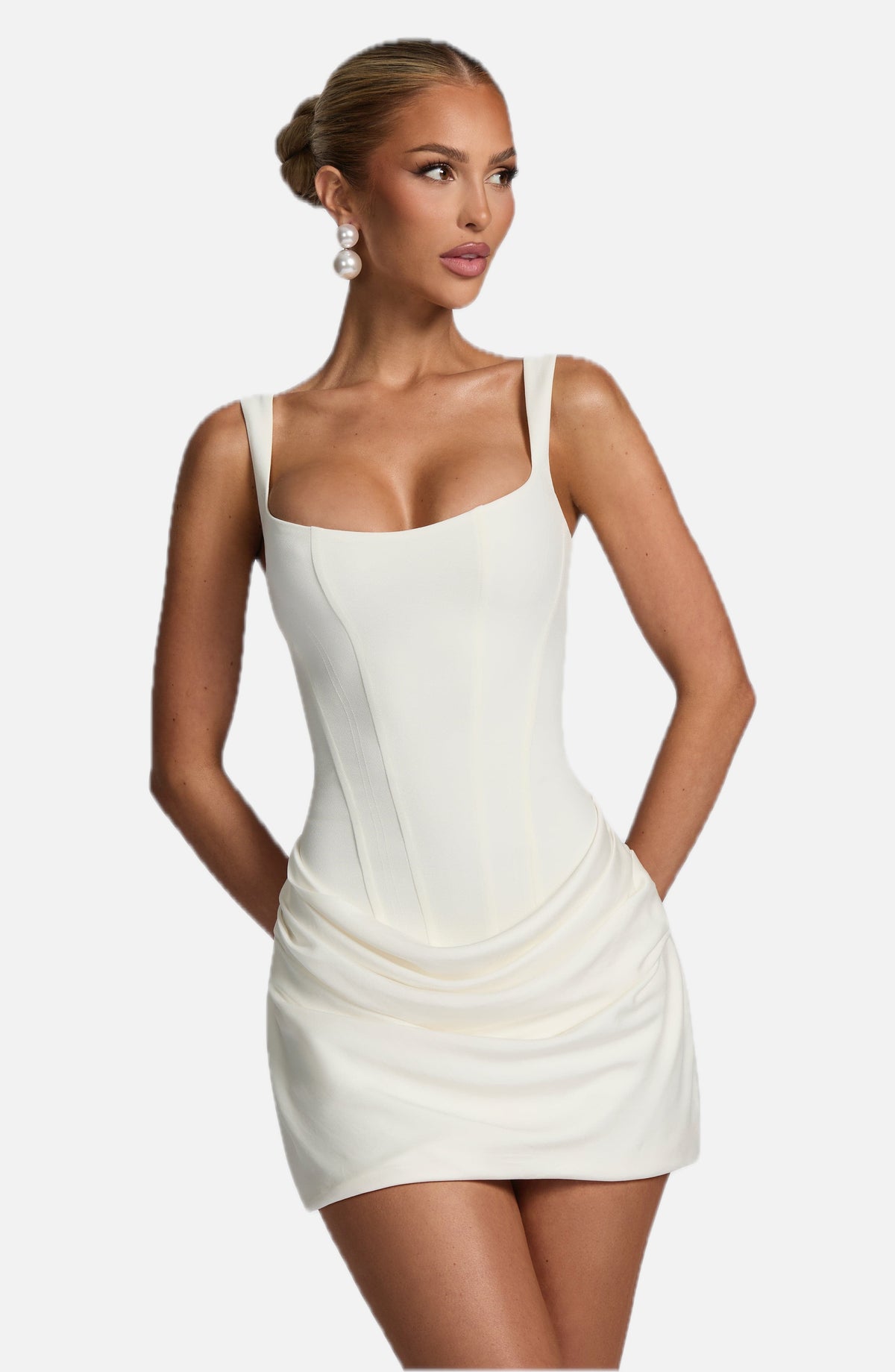 Women's Corset Mini Dress Sleeveless with Square Neck and Draped Skirt