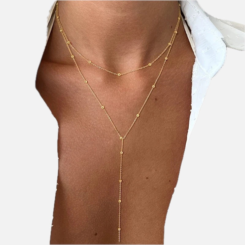 Women's Layered Y-Shape Lariat Necklace with Bead Accents