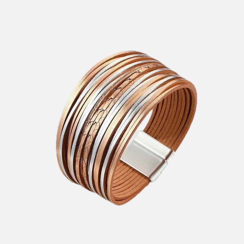 Women's Wide Cuff Bracelet with Multi-Layer Wrap Design - 1