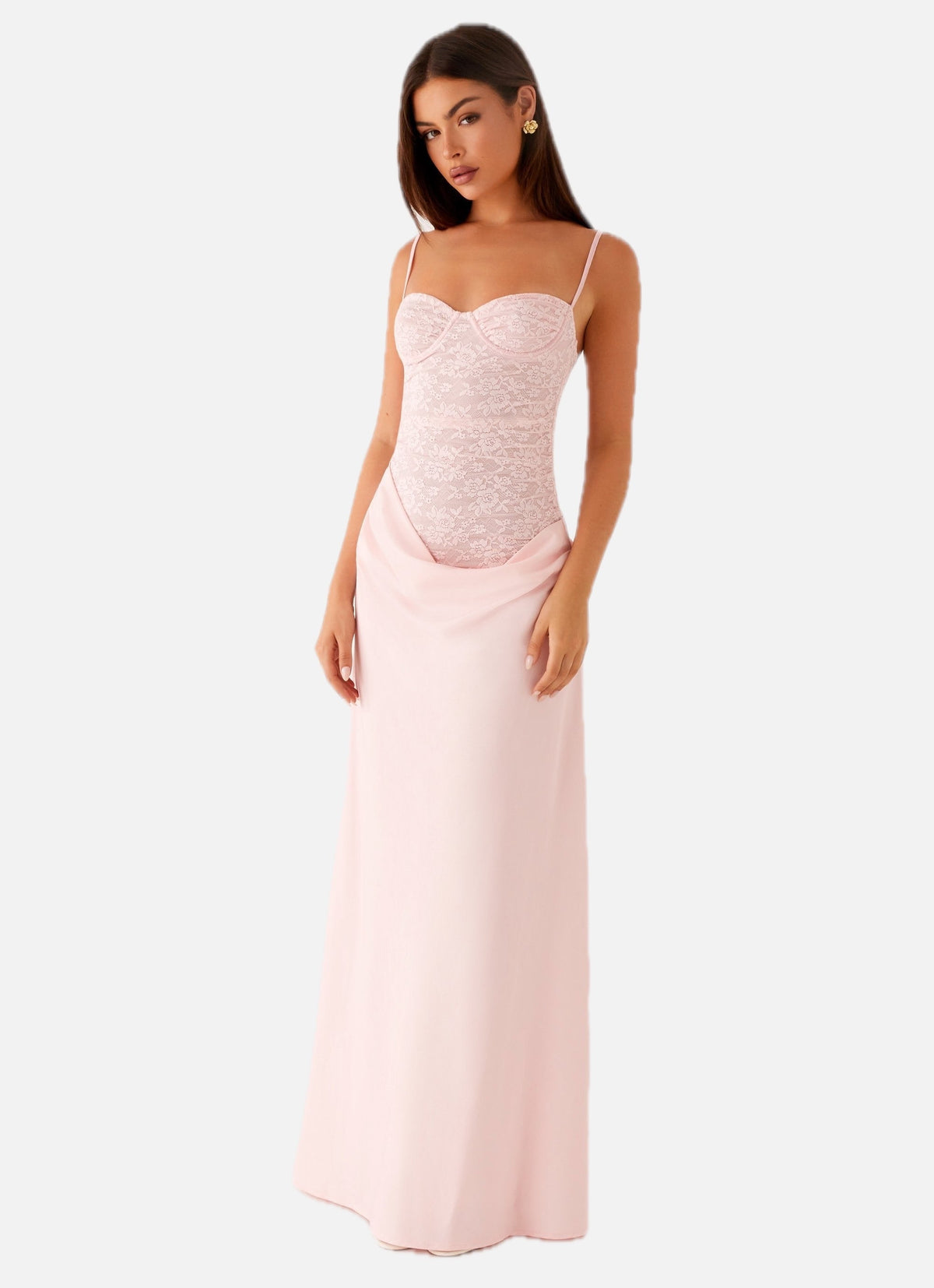 Women's Maxi Dress with Lace Corset Bodice and Sweetheart Neckline
