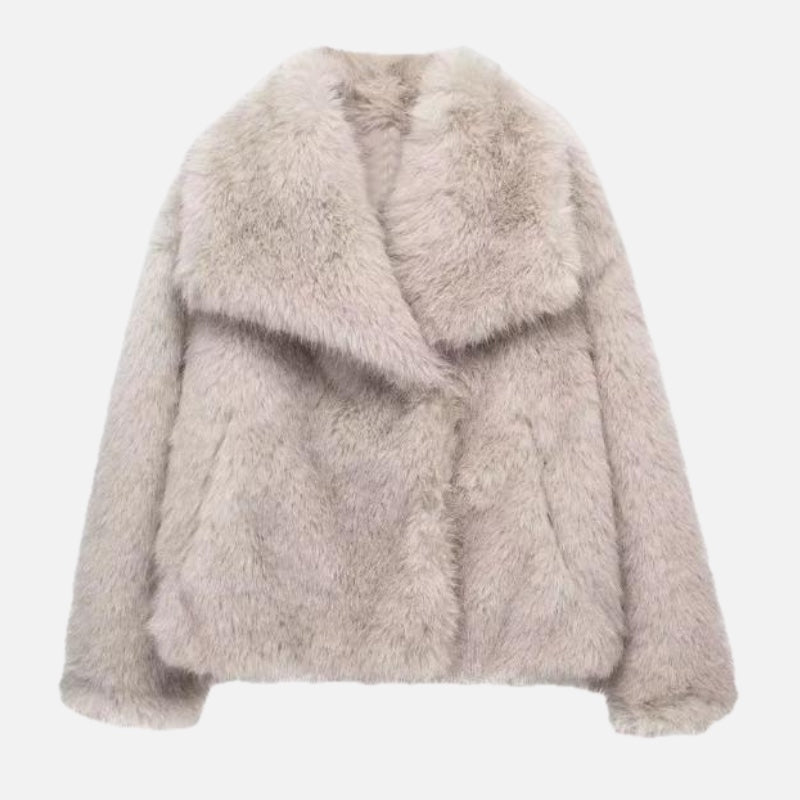 Women's Faux Fur Coat with Wide Collar