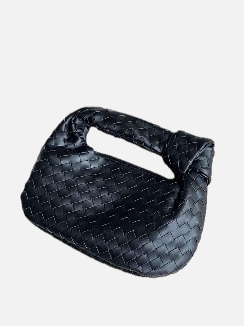 Woven Mini Handbag with Knot Handle and Silver-Tone Hardware