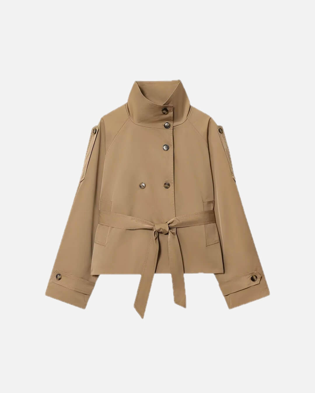 Women's Cropped Trench Jacket Belted with Double-Breasted Buttons