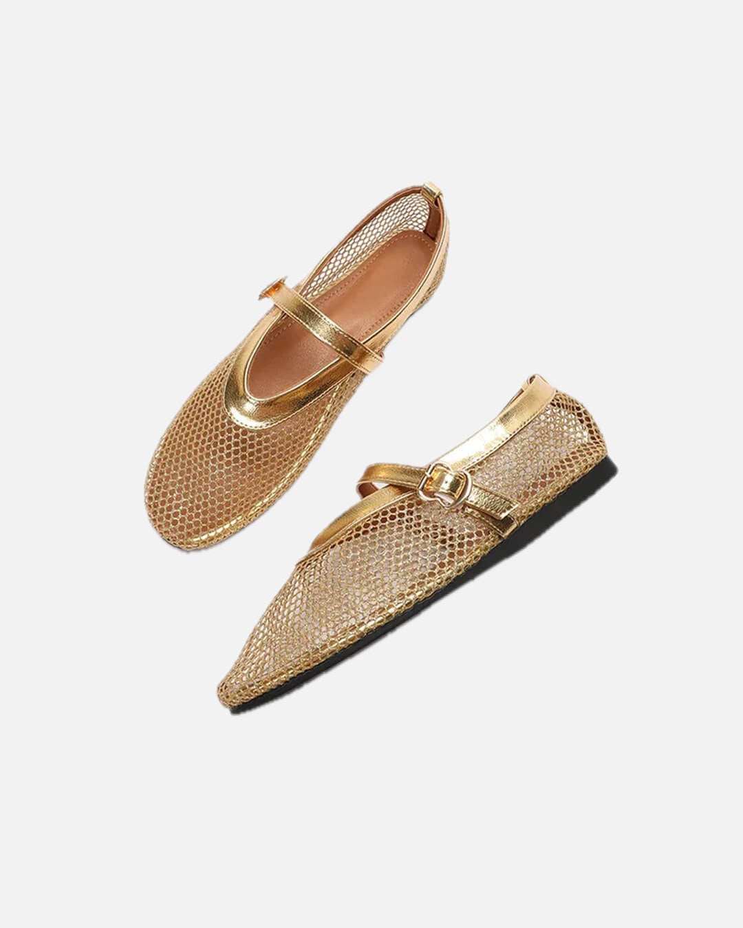 Women's Mesh Ballet Flats with Round Toe and Buckle Strap - 1