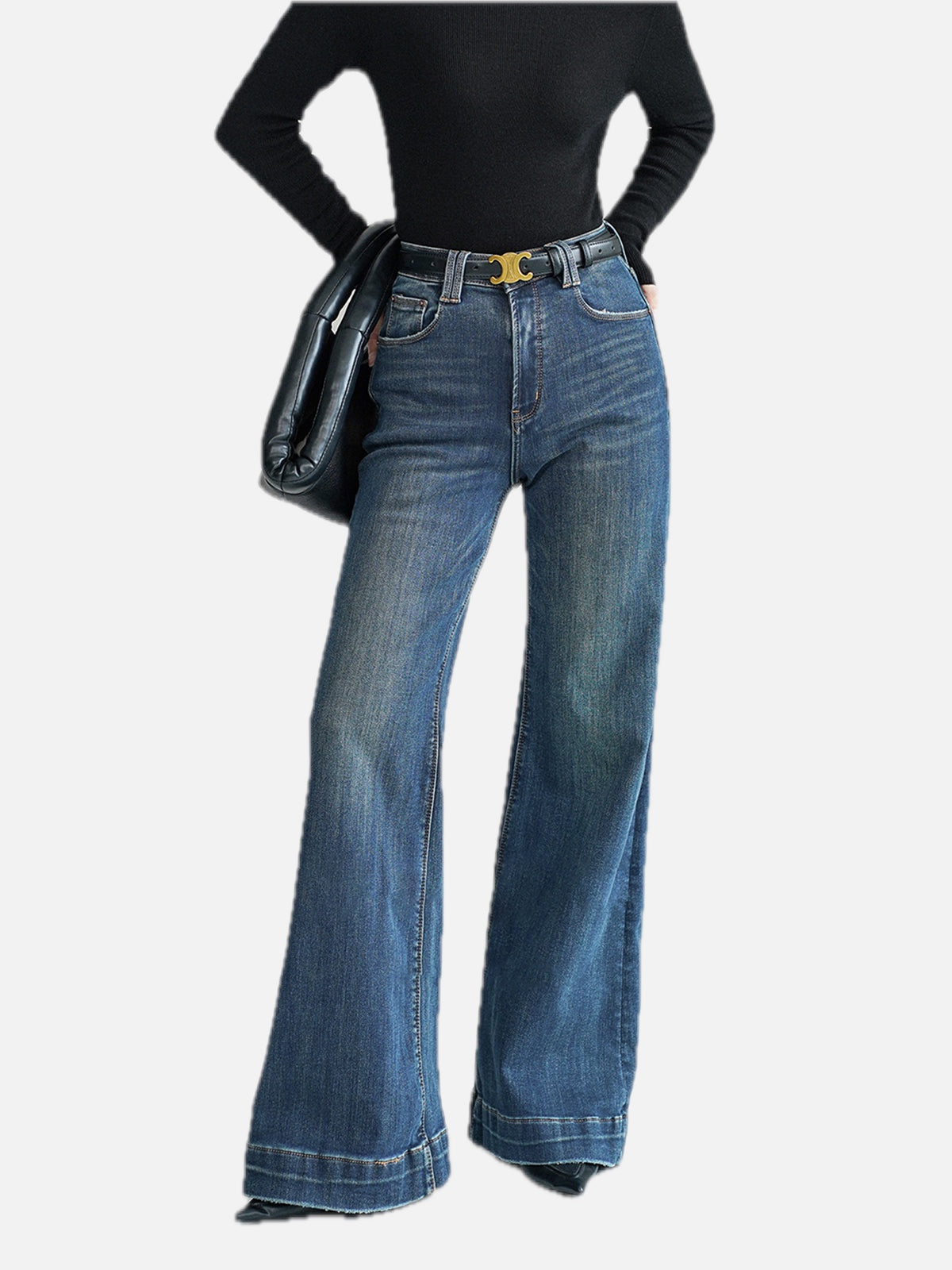 Women's Bootcut Jeans Mid-Waist with Beltless Design