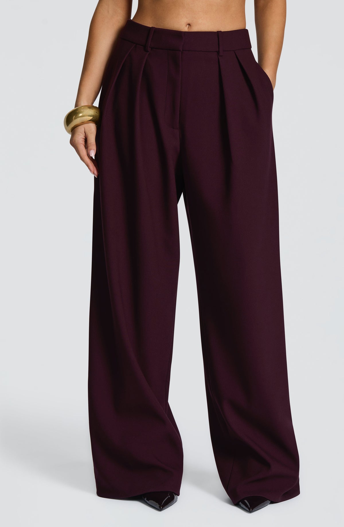 Women's Wide-Leg Tailored Trousers with High Waist and Pleated Front - 2