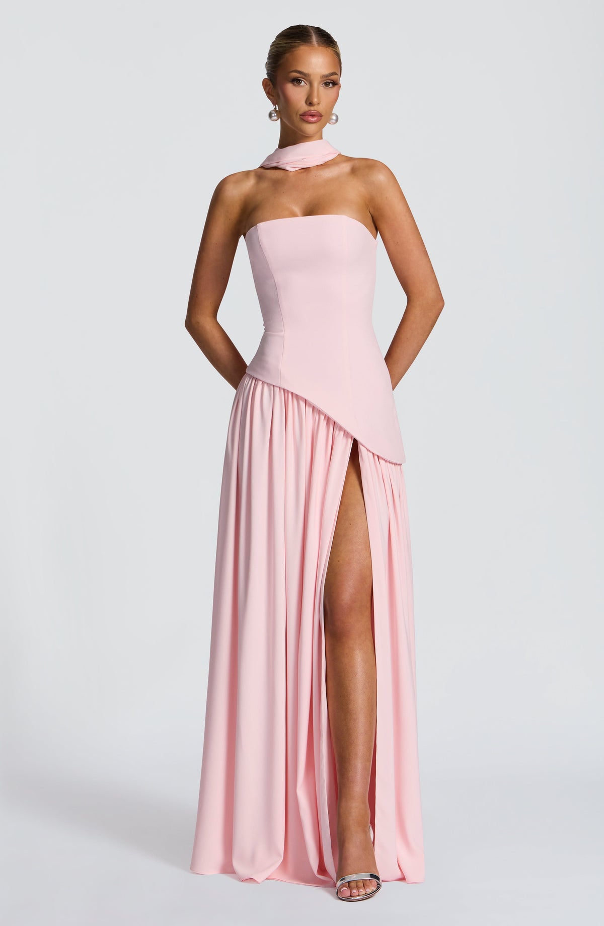 Women's Maxi Dress One Shoulder with Front Slit and A-Line Skirt - 2
