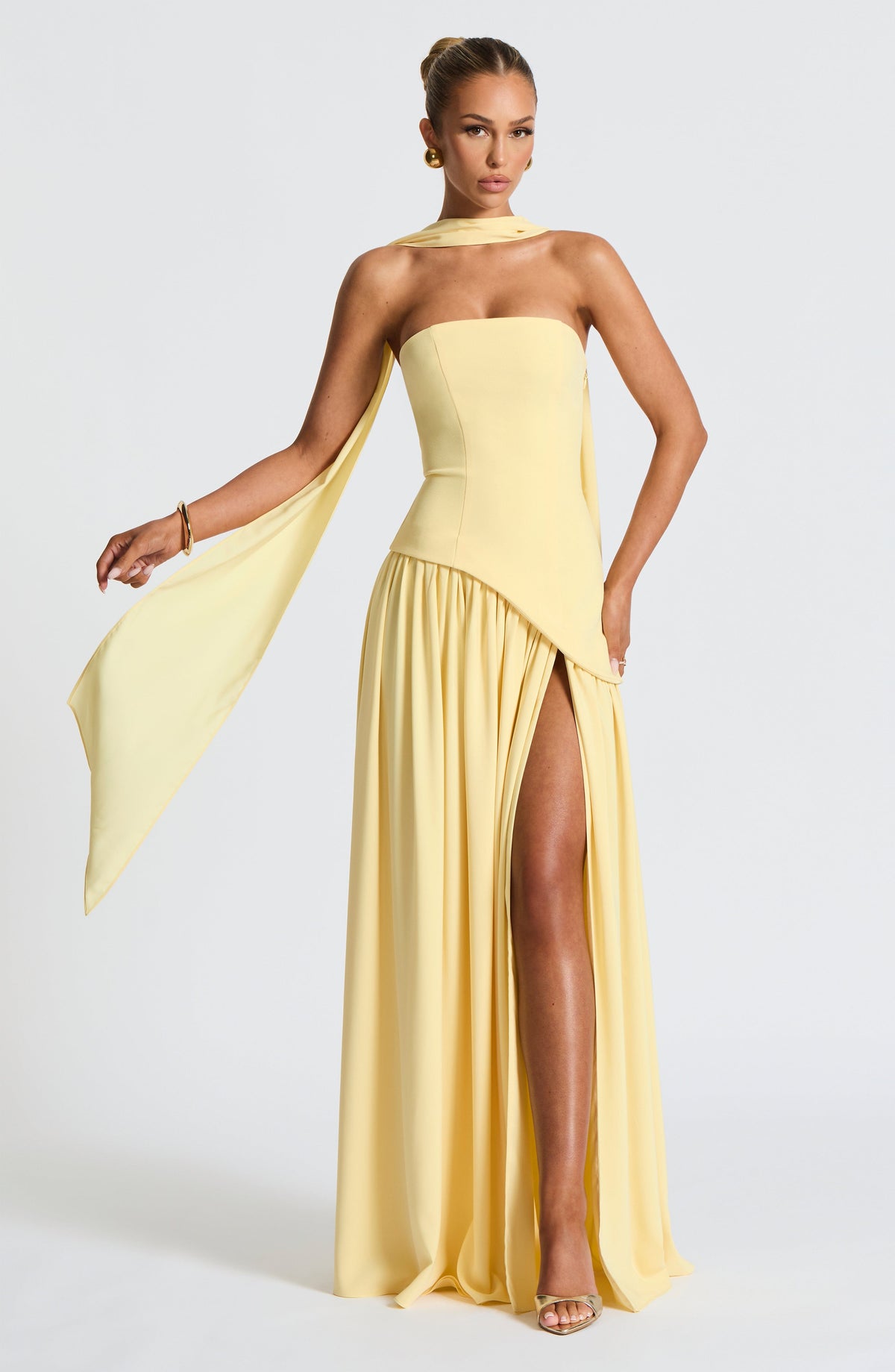 Women's Strapless Maxi Dress with High Split and Asymmetric Hem - 3