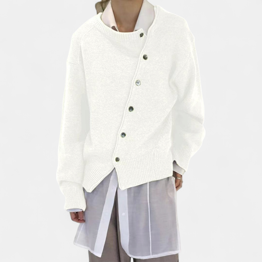Women's Asymmetric Button Cardigan - White