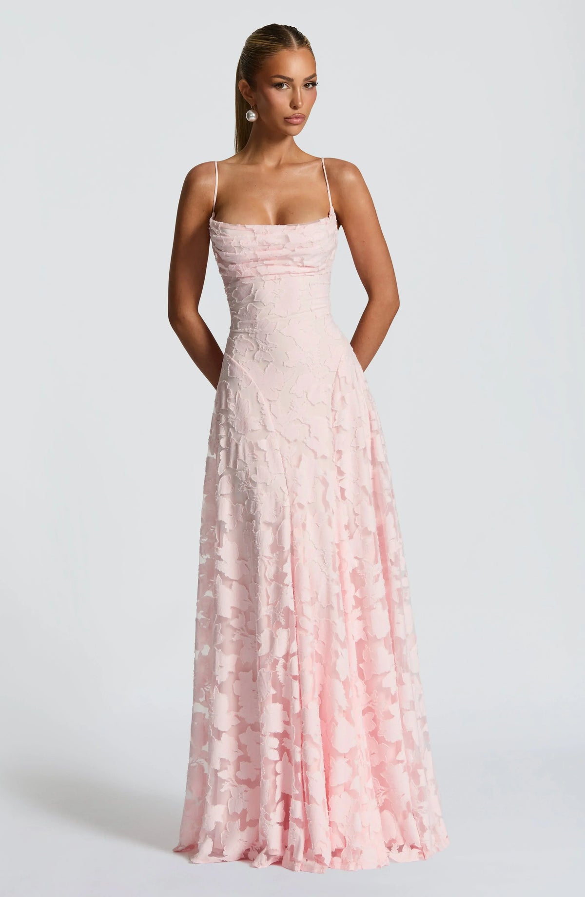 Women's Floral Maxi Dress Thin Straps with A-Line Silhouette - Pink