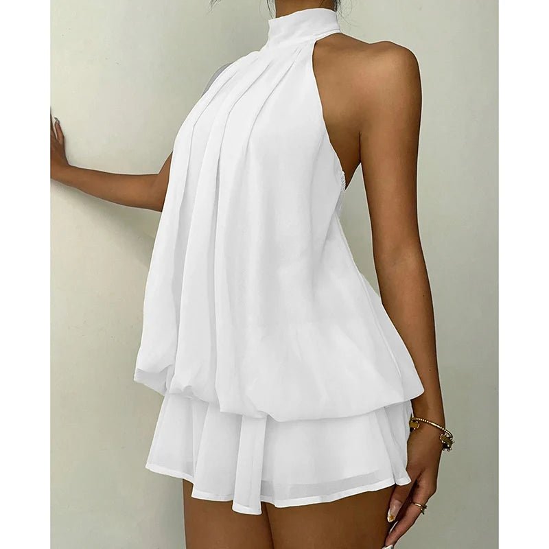 Women's Halter Mini Dress Backless with A-Line Silhouette - White