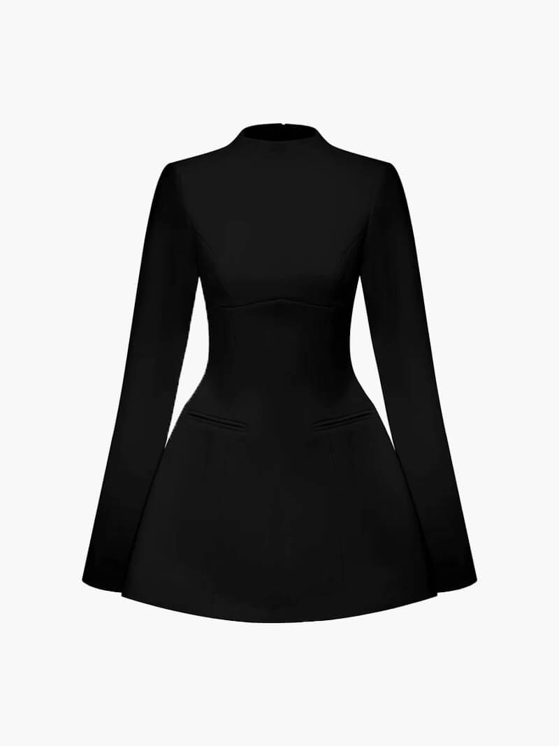 Women's Backless Mini Dress with Long Sleeves and A-line Silhouette - 2