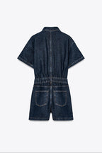 Women's Denim Playsuit with Chest Pockets and Button Front - 15