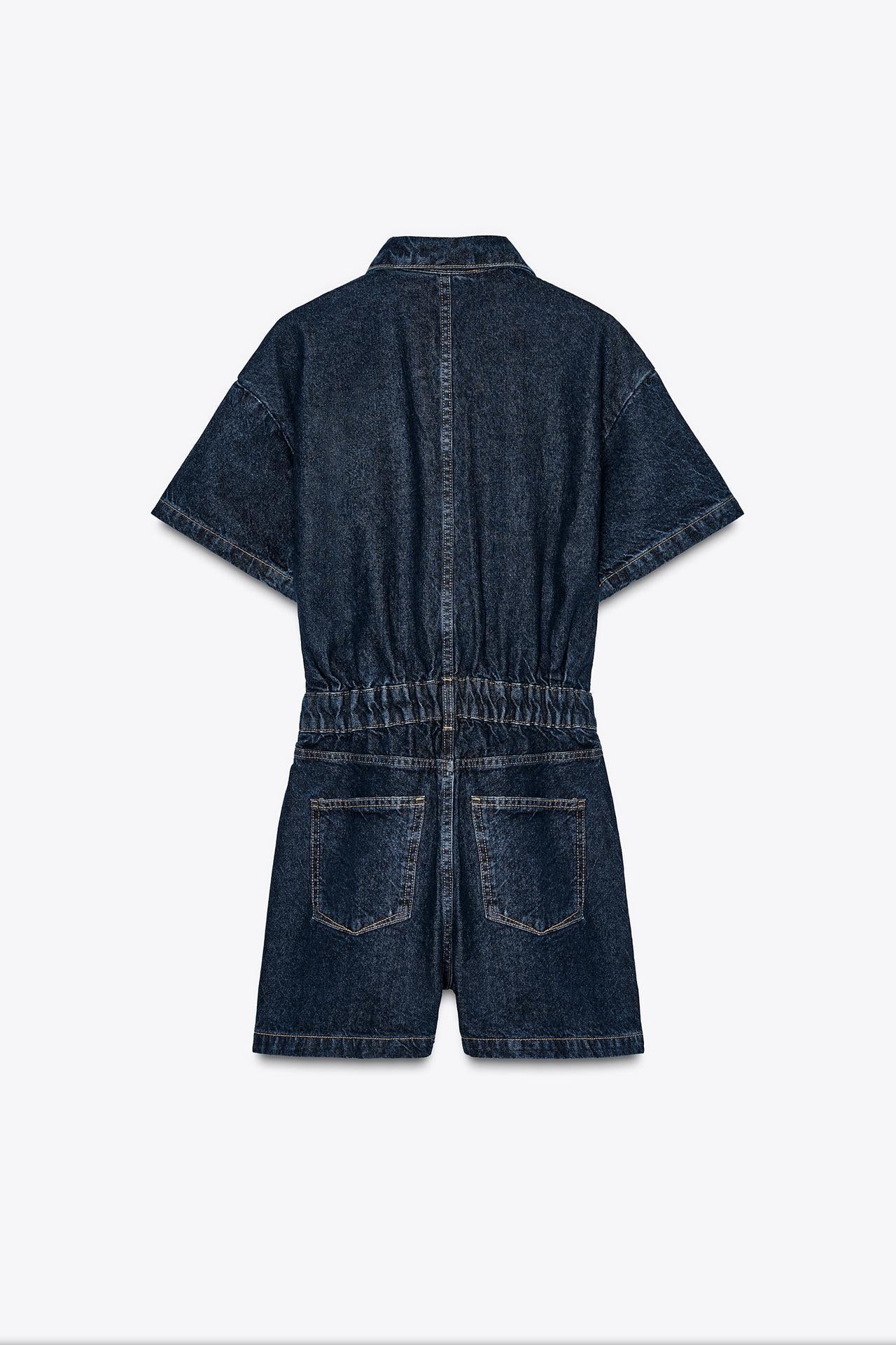 Women's Denim Playsuit with Chest Pockets and Button Front - 15