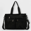 Women's Tote Bag with Multiple Pockets and Top Handles - Black
