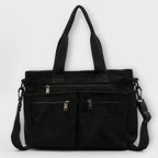 Women's Tote Bag with Multiple Pockets and Top Handles - Black