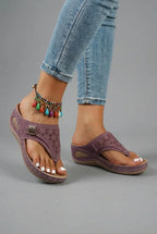 Women's Wide Fit Wedge Sandals with Toe Post Strap - 4