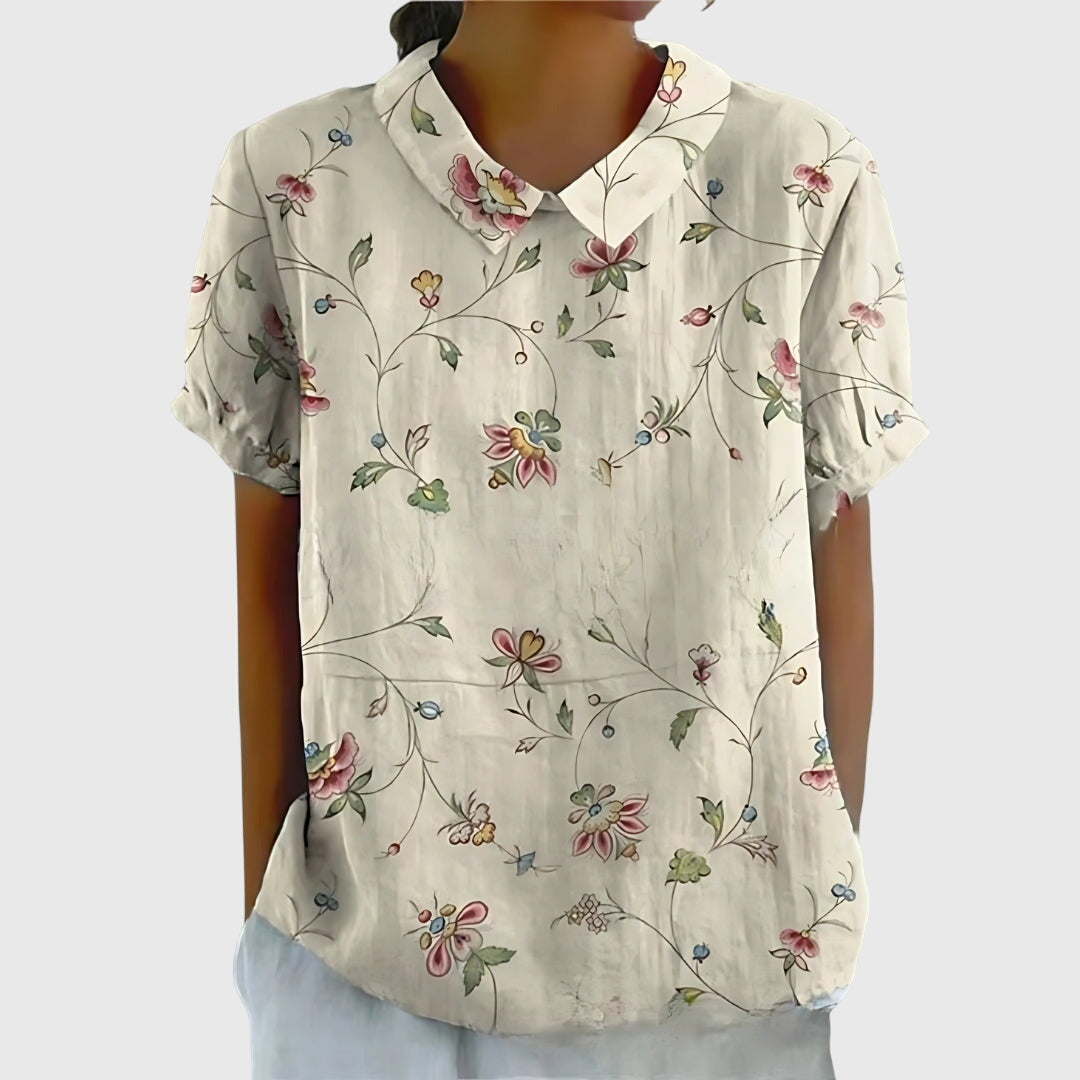 Women's Floral Blouse Short Sleeve with V-Neck and Relaxed Fit - 13